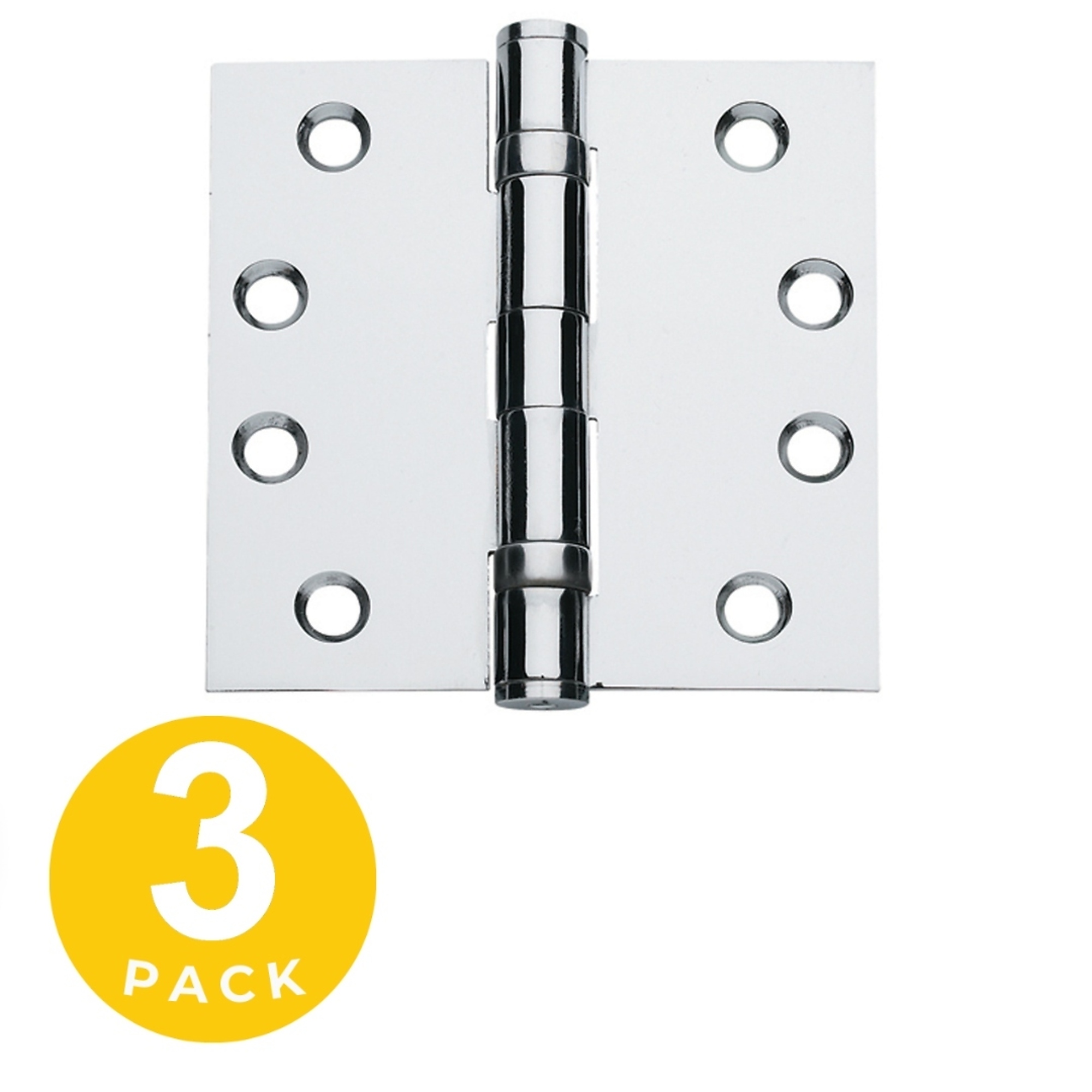 Global Door Controls Full Mortise Ball Bearing Hinge Set — 4.5in. x 4.5in., Polished Chrome, Removable Pin, 3 Pcs, Model# CP4545BB-26-3